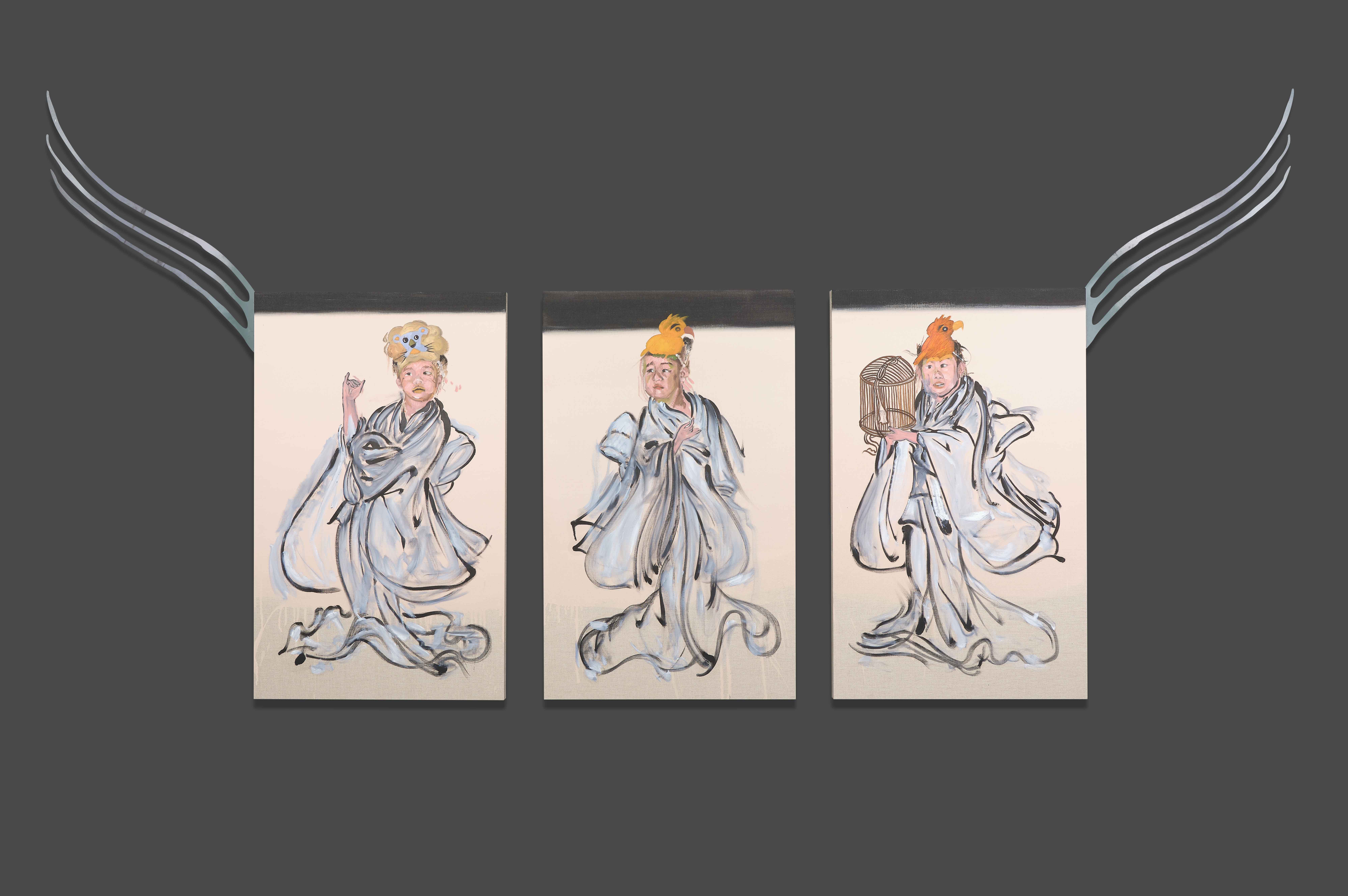 Three Young Women with Pets