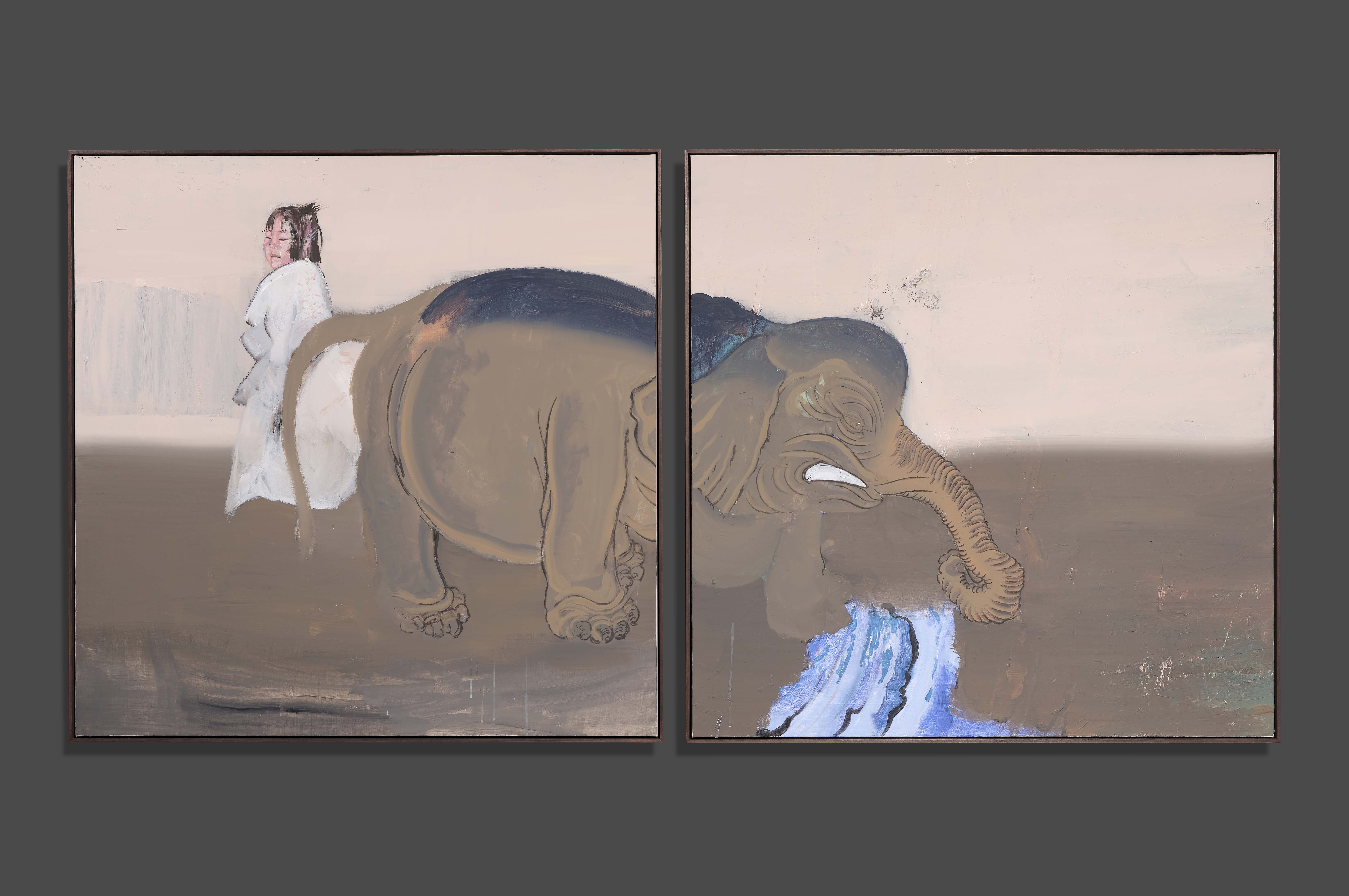 A Young Woman with an Elephant