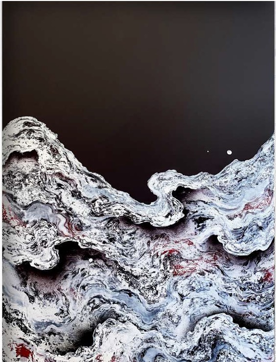 LIGNES D’ECUMES 2.3, 2021, Oil and spray on wood panel, 100 x 70 cm