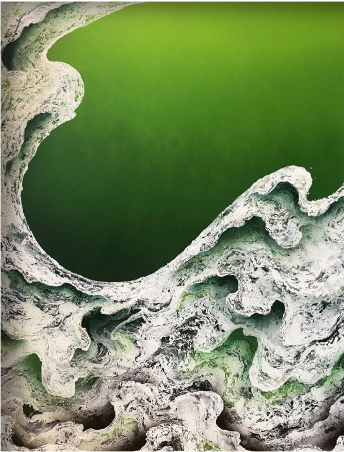 LIGNES D’ECUMES 4.1, 2021, Oil and spray on wood panel, 130 x 97 cm