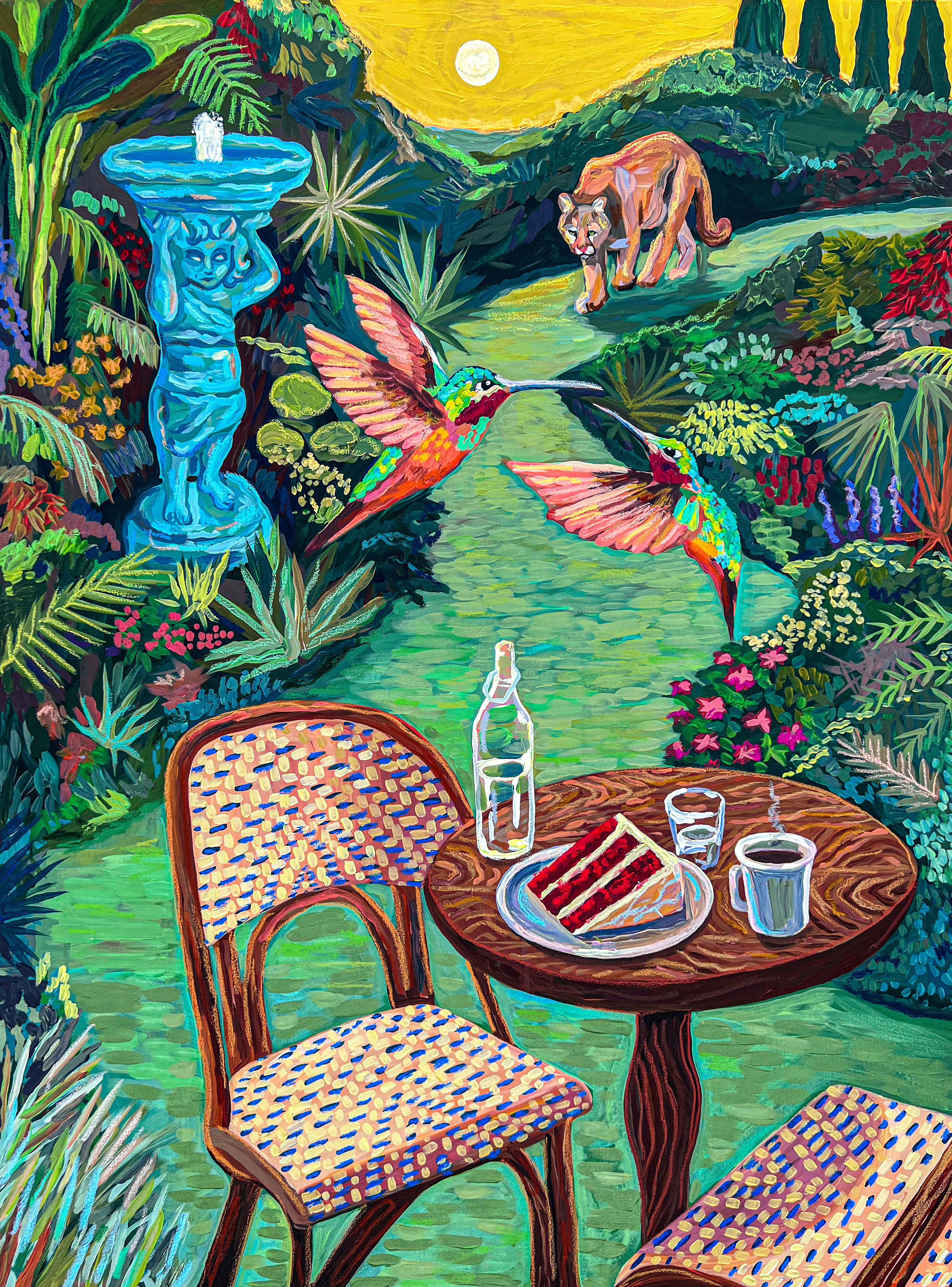 Red Velvet Cake in the Garden, 2023, Acrylic and oil pastel on canvas, 122 x 91 cm  