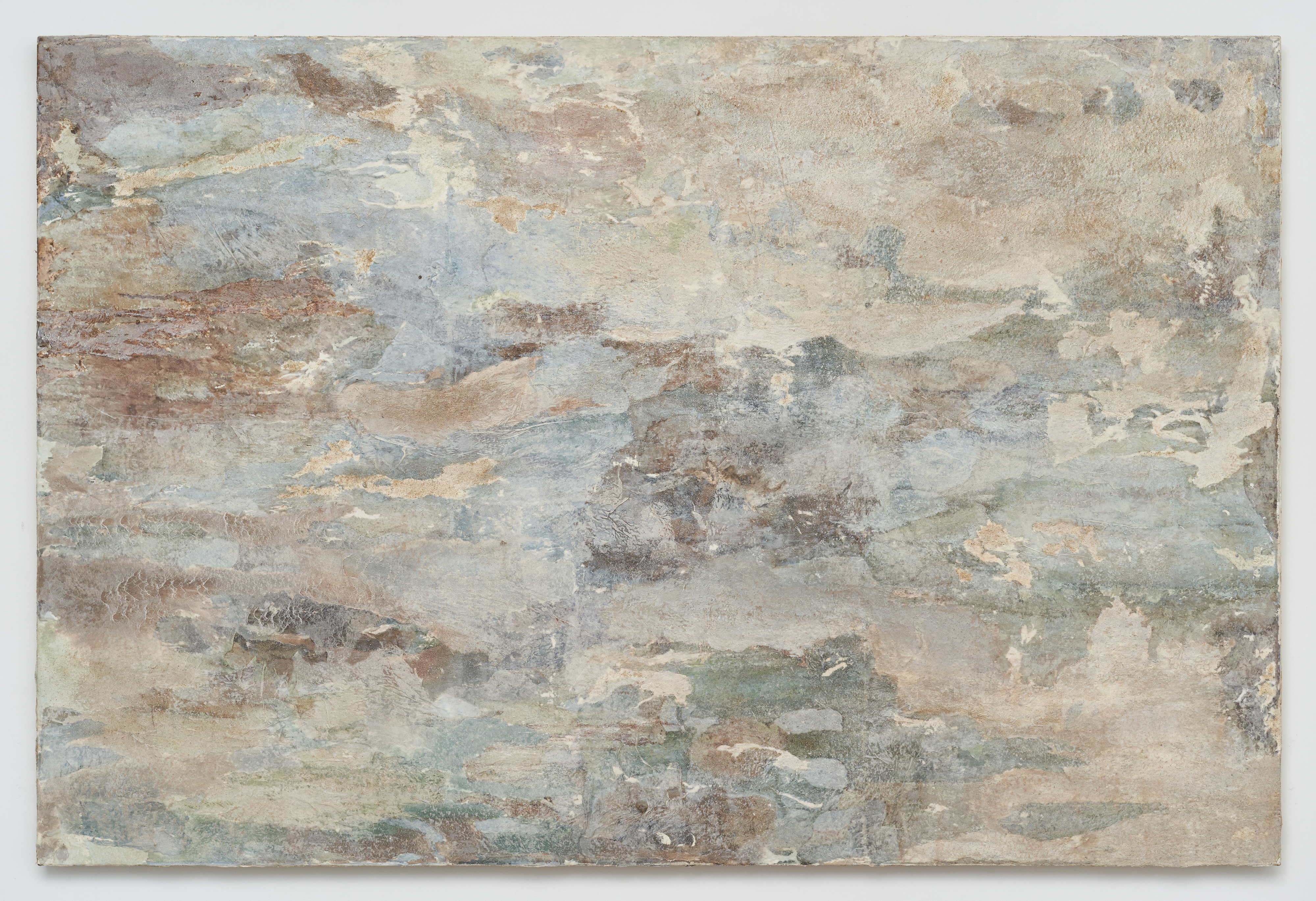 나이테, Aging 13, 2024, Hanji, sand, and acrylic on canvas, 120 x 180 cm 