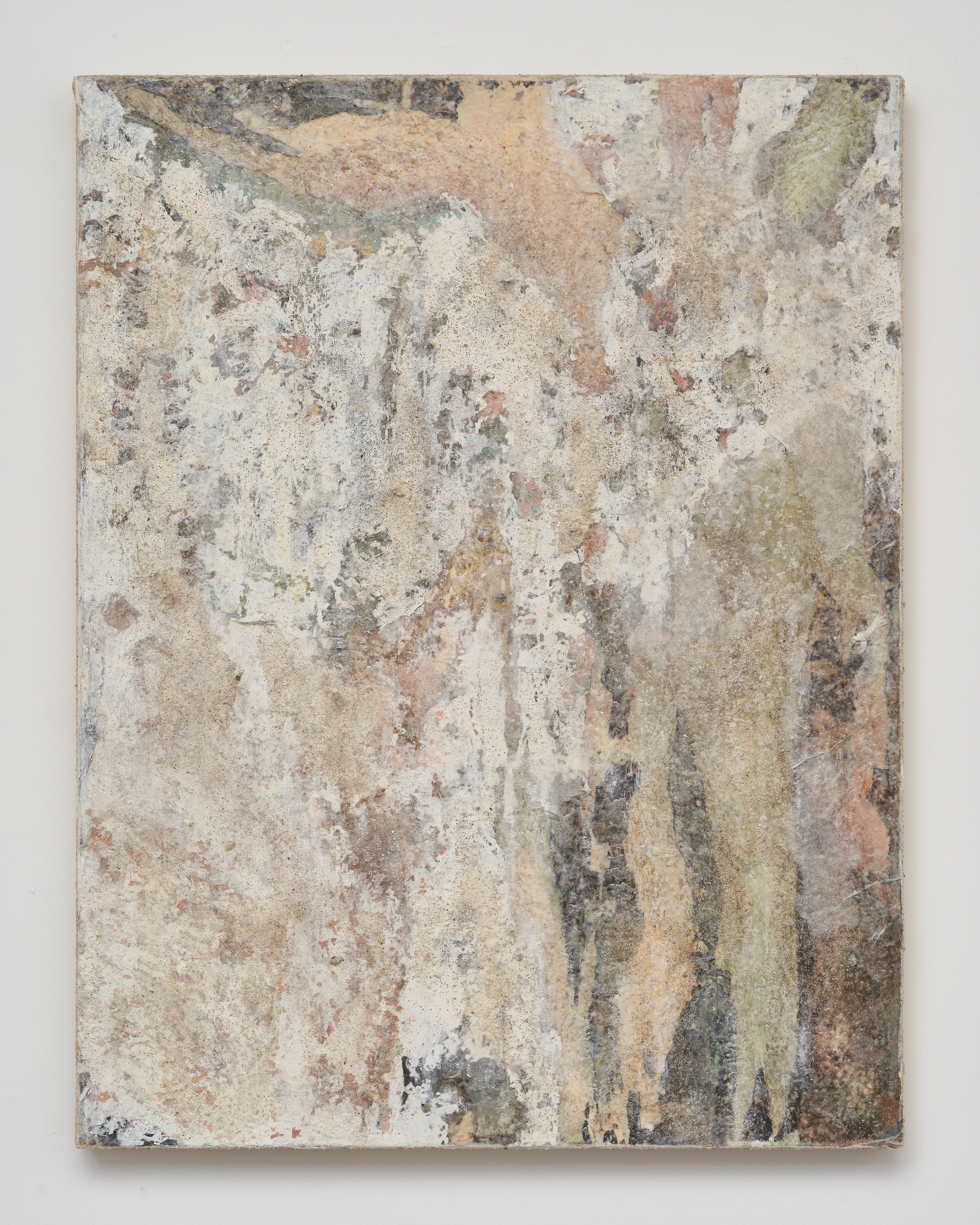 나이테, Aging 11, 2024, Hanji, sand, collage and acrylic on canvas, 65 x 50 cm 