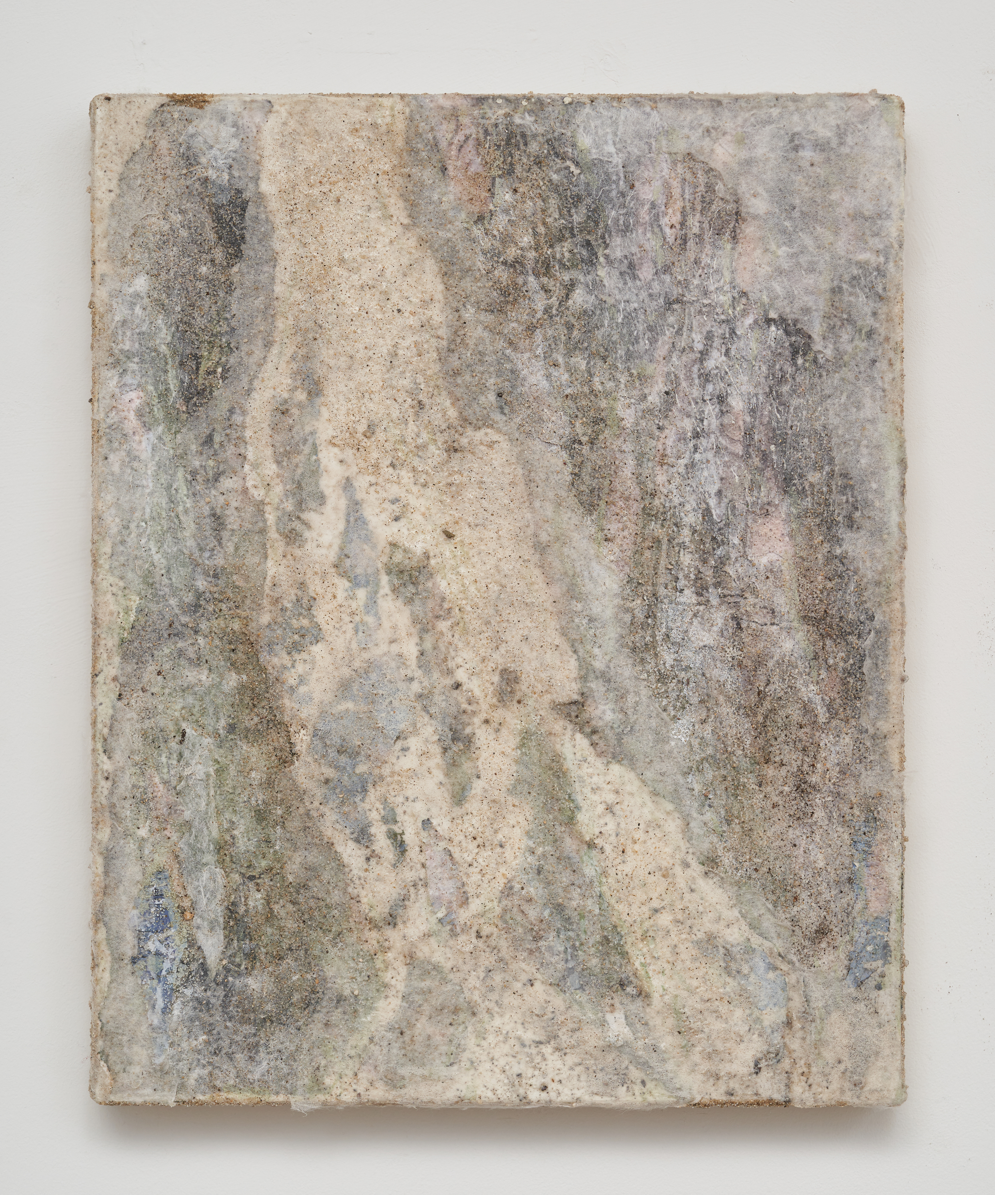 나이테, Aging 14, 2024, Hanji, sand, collage and acrylic on canvas, 65 x 50 cm 