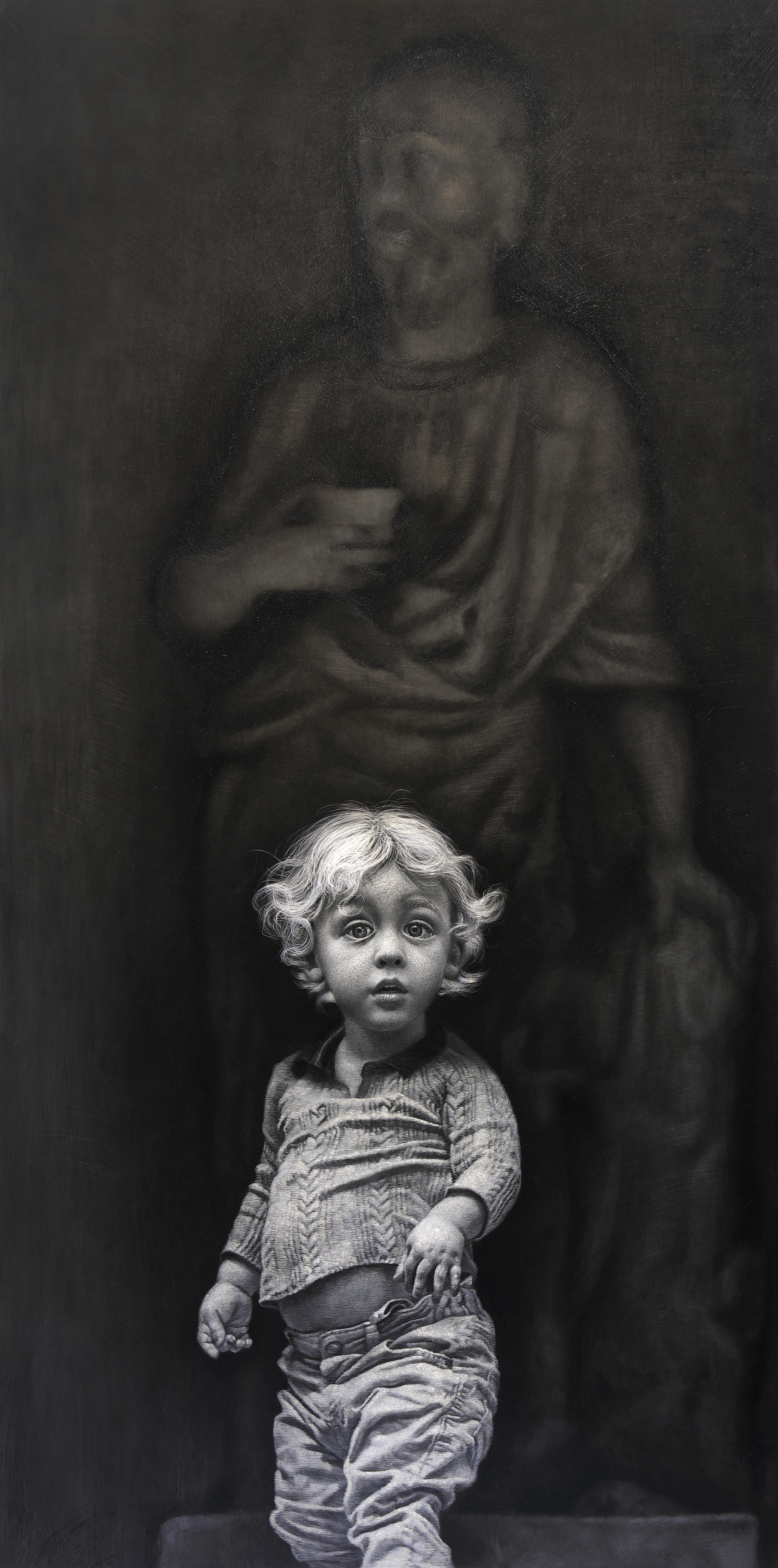 Face, 2024, Oil on aluminum, scratch, 200 x 100 cm